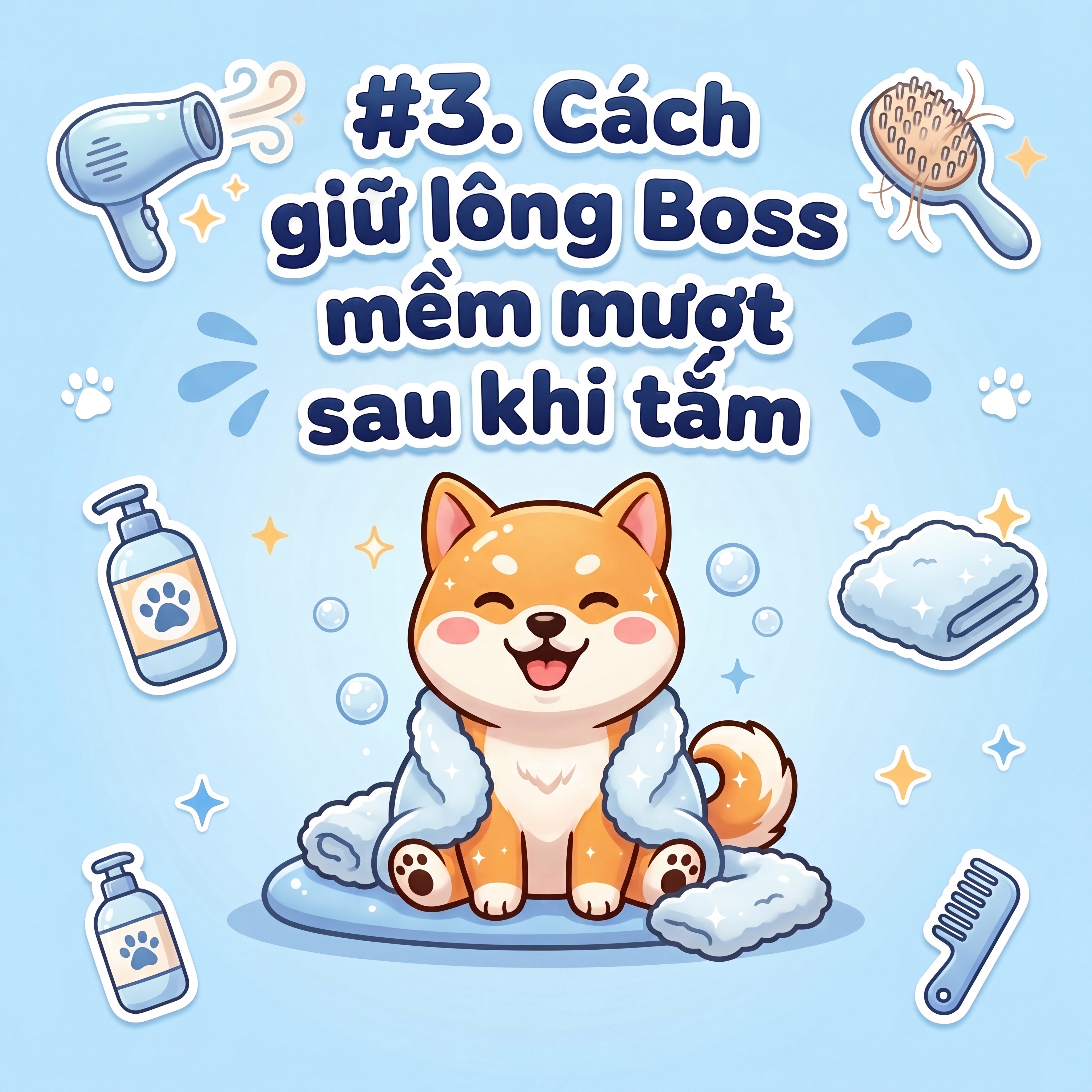 Cách giữ lông Boss mềm mượt sau khi tắm