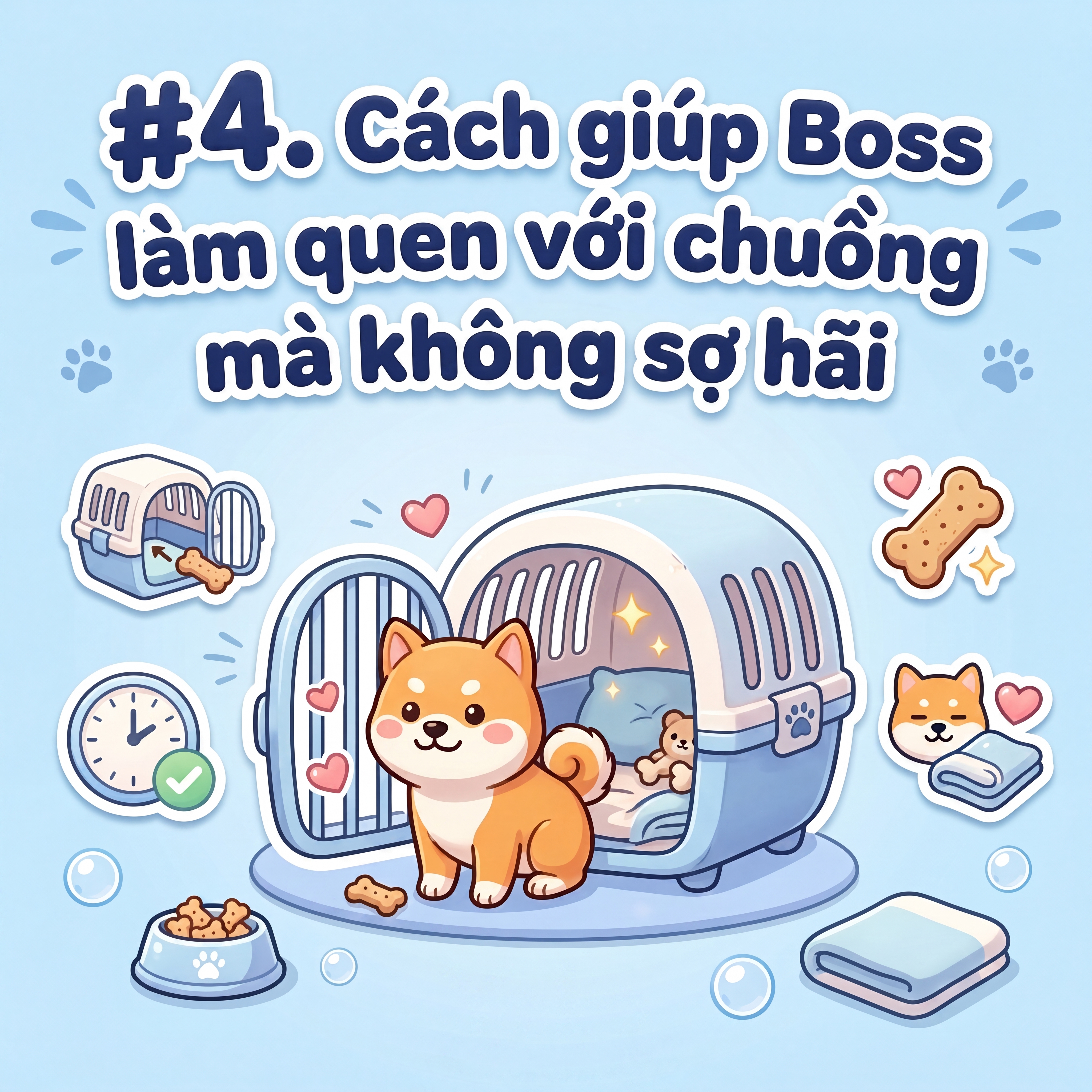 Cách giúp Boss làm quen với chuồng mà không sợ hãi